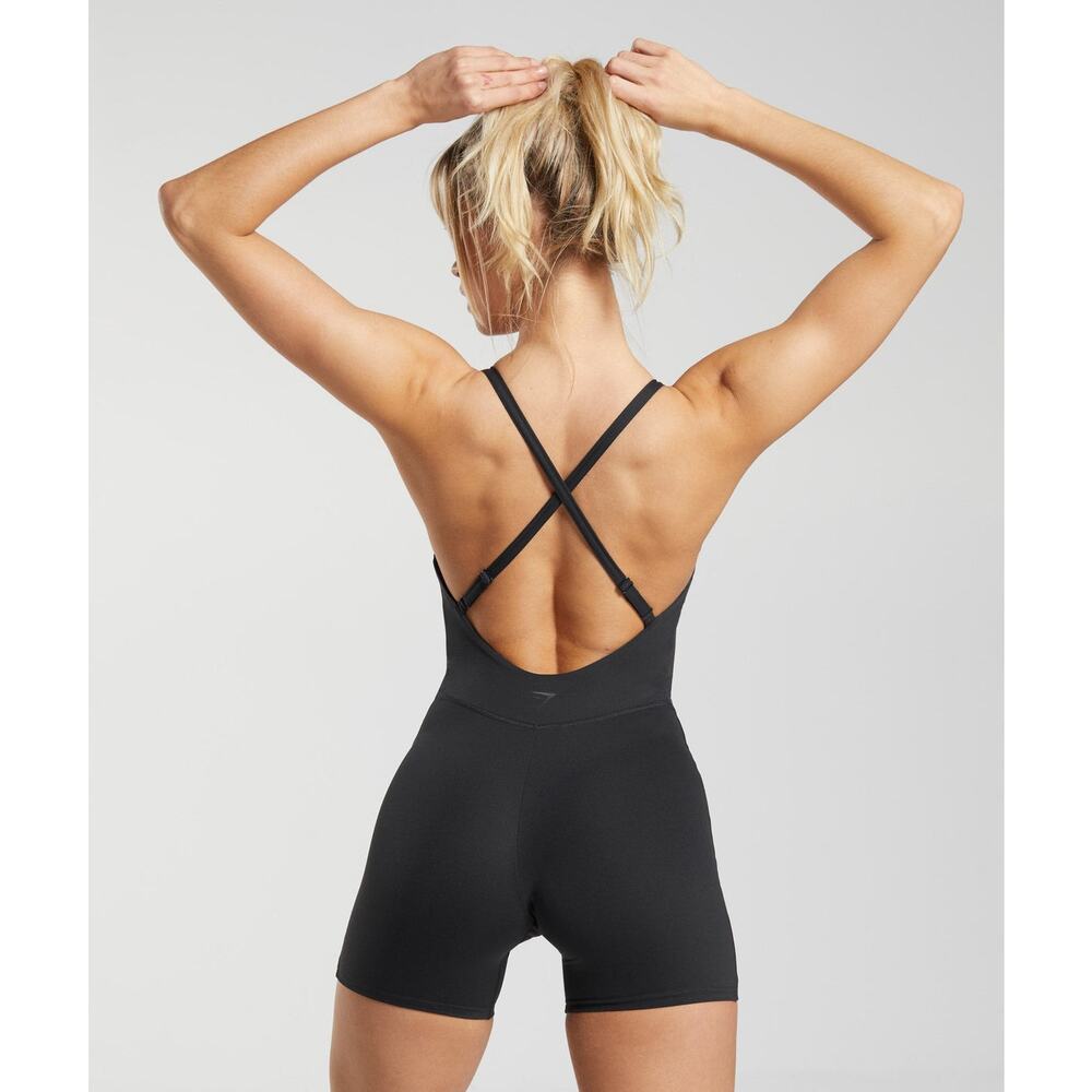 Gymshark Strappy All In One Workout Romper in Black - Picture 2 of 8